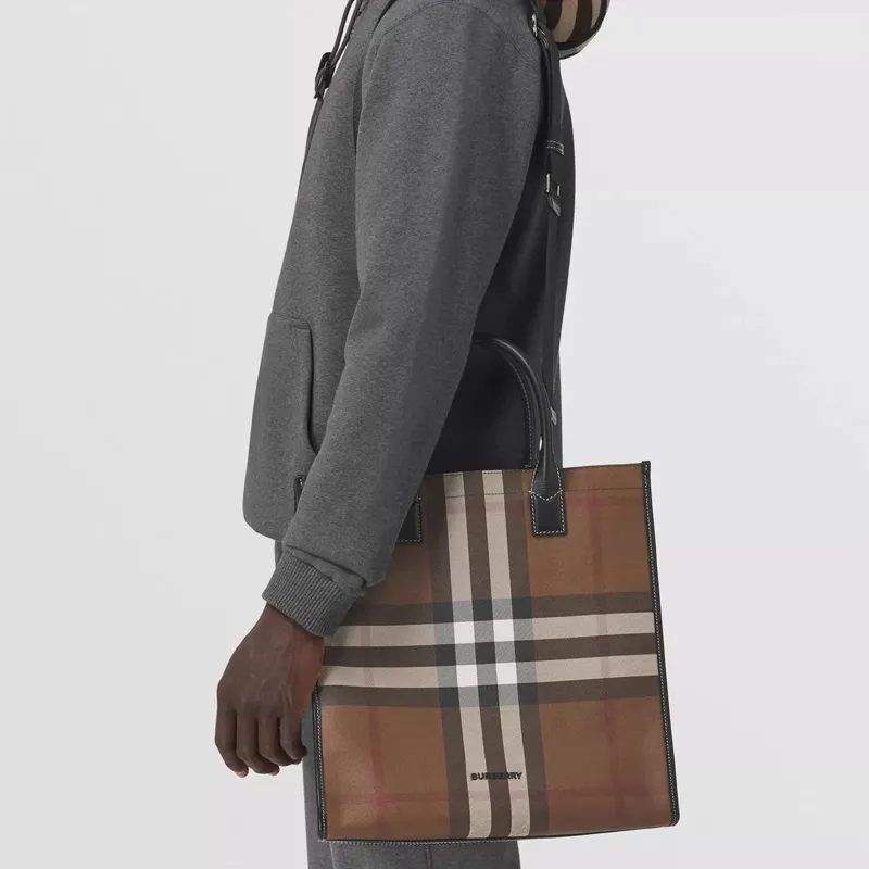 Burberry Leather Tote Bag Shopping Bag Shoulder Bag Crossbody Bag Handbag Men's Brown-6