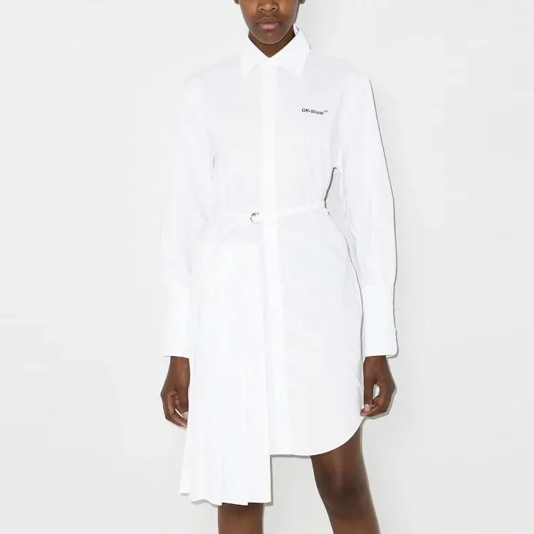 OFF WHITE Asymmetric Pleated Shirt Dress-2