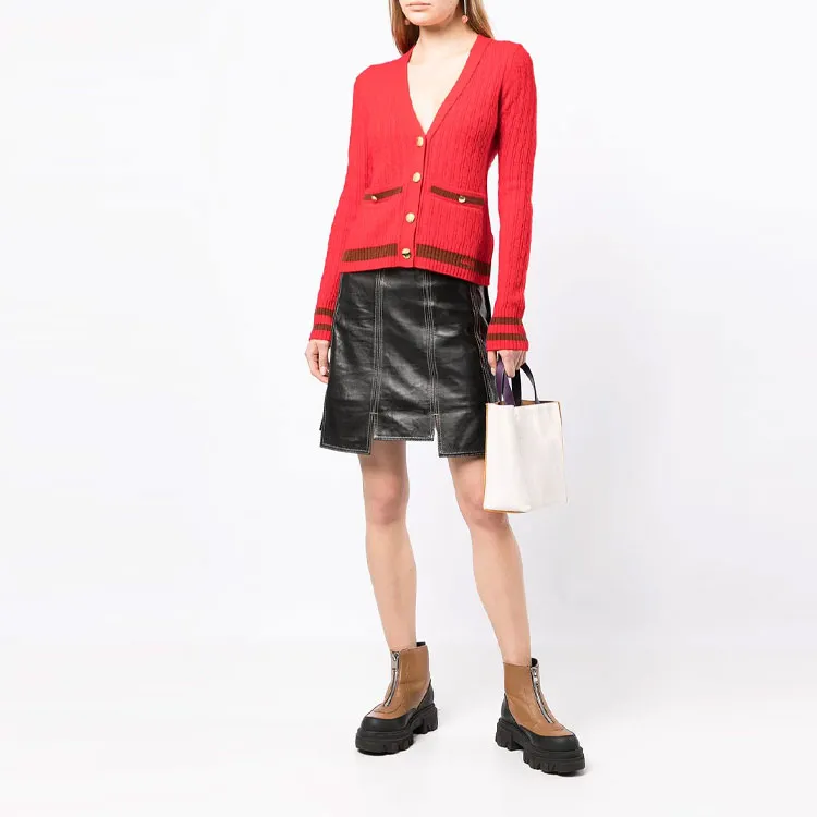 GANNI SS22 Knitted Fabric Cardigan Women's Red-1