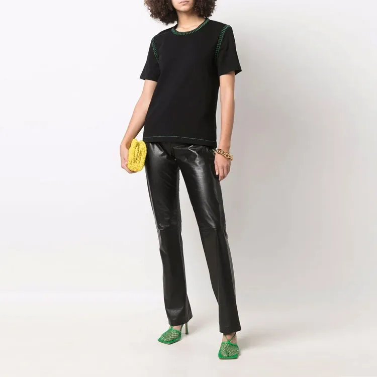 Bottega Veneta Stitch Detailed Crewneck T Shirt Black-1