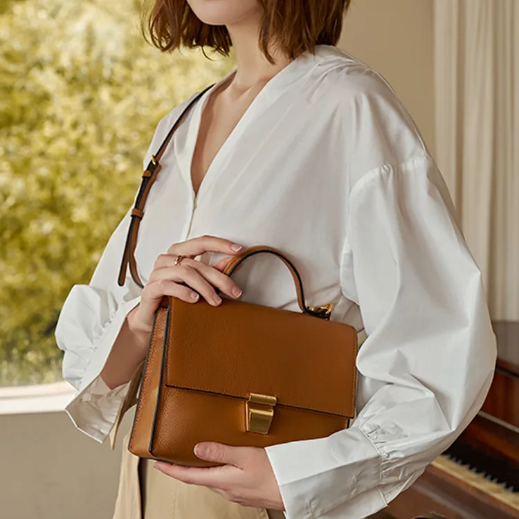 COCCINELLE Cow Leather Crossbody Bag Small Size Women's Caramel-3