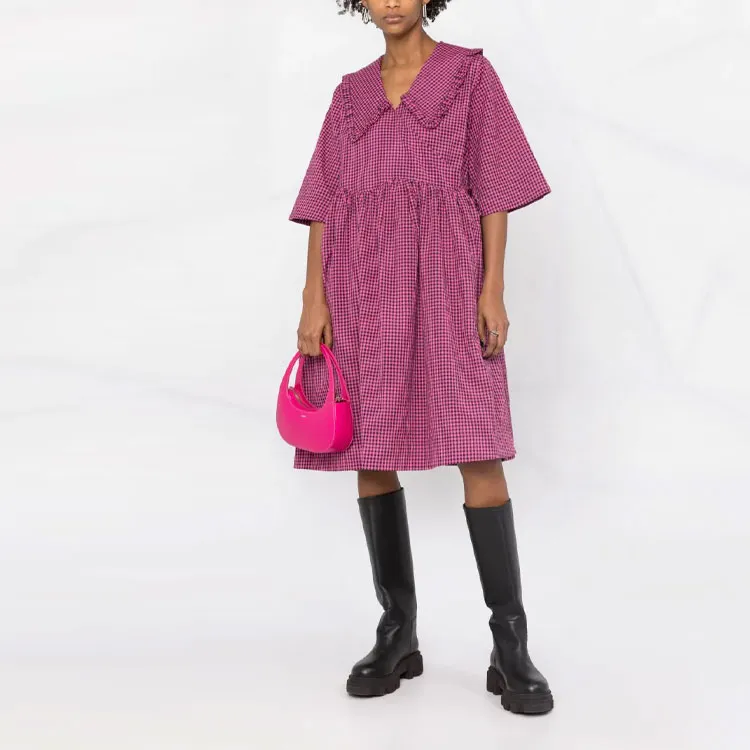 GANNI Gingham-print Mini Wrap Dress-1