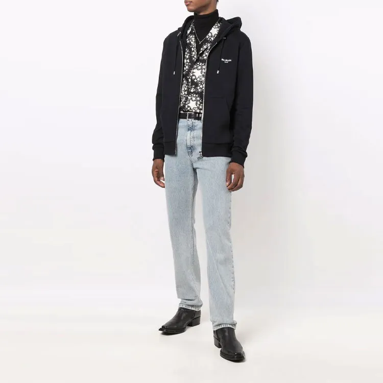 BALMAIN Logo Printed Zipped Drawstring Hoodie-1
