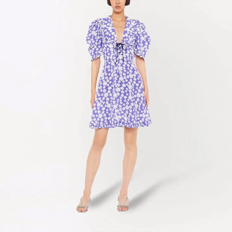 MIU MIU SS22 Short Sleeved Dress Women's Purple-1