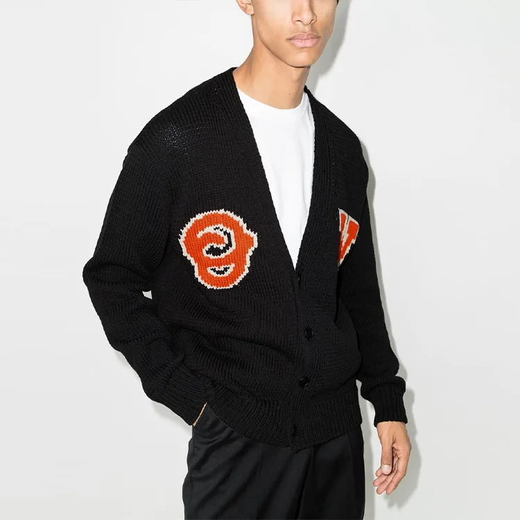 OFF WHITE Logo Patch V Neck Cardigan-4