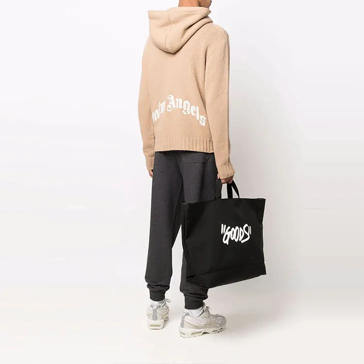 PALM ANGELS Curved Logo Zip-up Knitted Hoodie-3