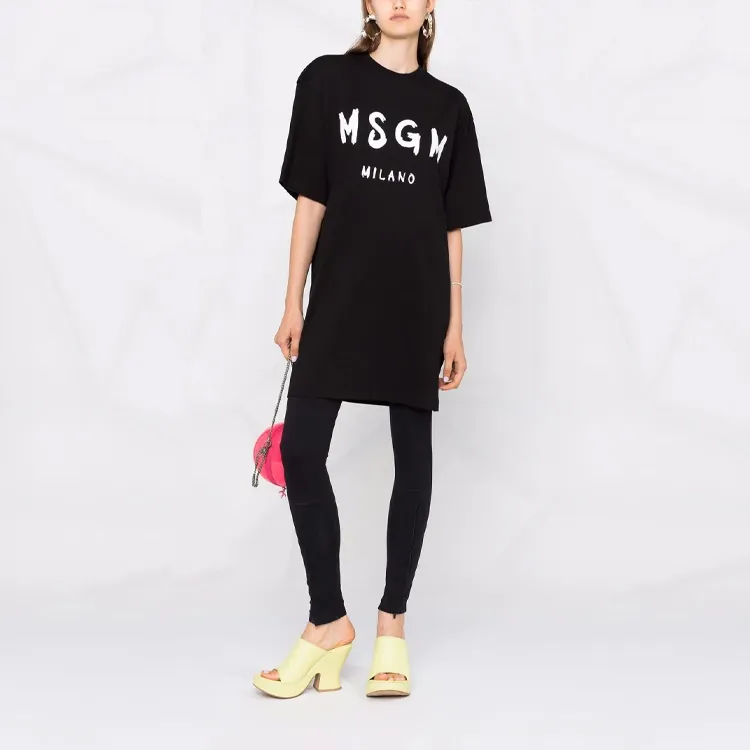 MSGM Logo Printed Crewneck T Shirt Dress-1
