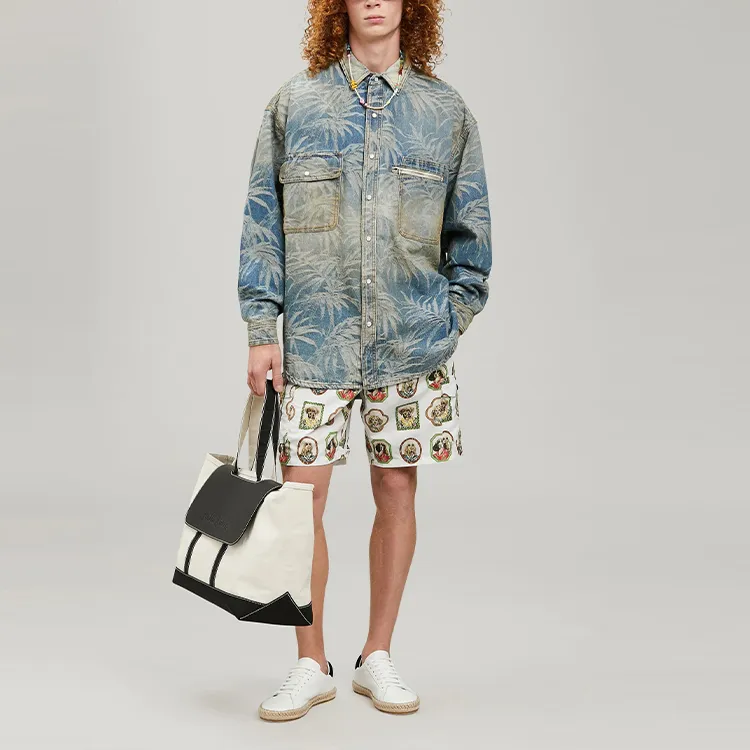 PALM ANGELS Palm-print Oversized Denim Shirt-1