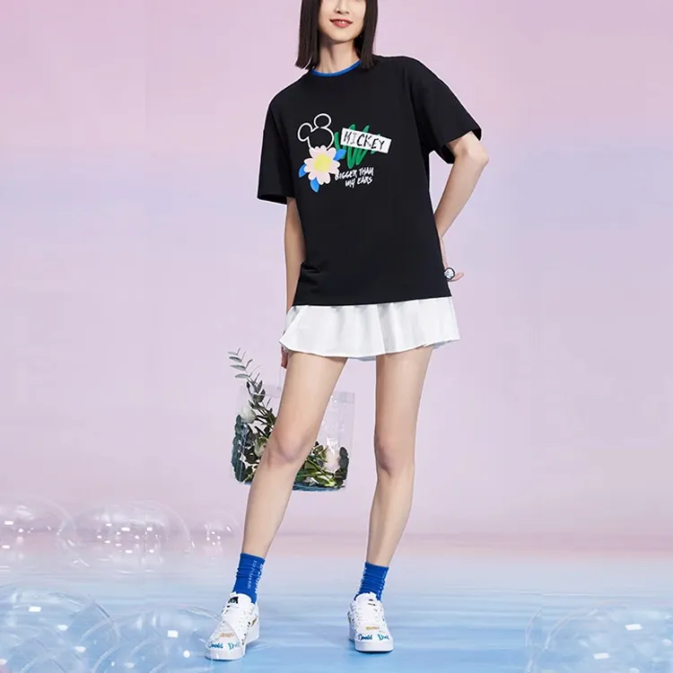 LiNing x Disney Mickey Series Spring Drop Shoulder Sleeve T Shirt Women's Black-2