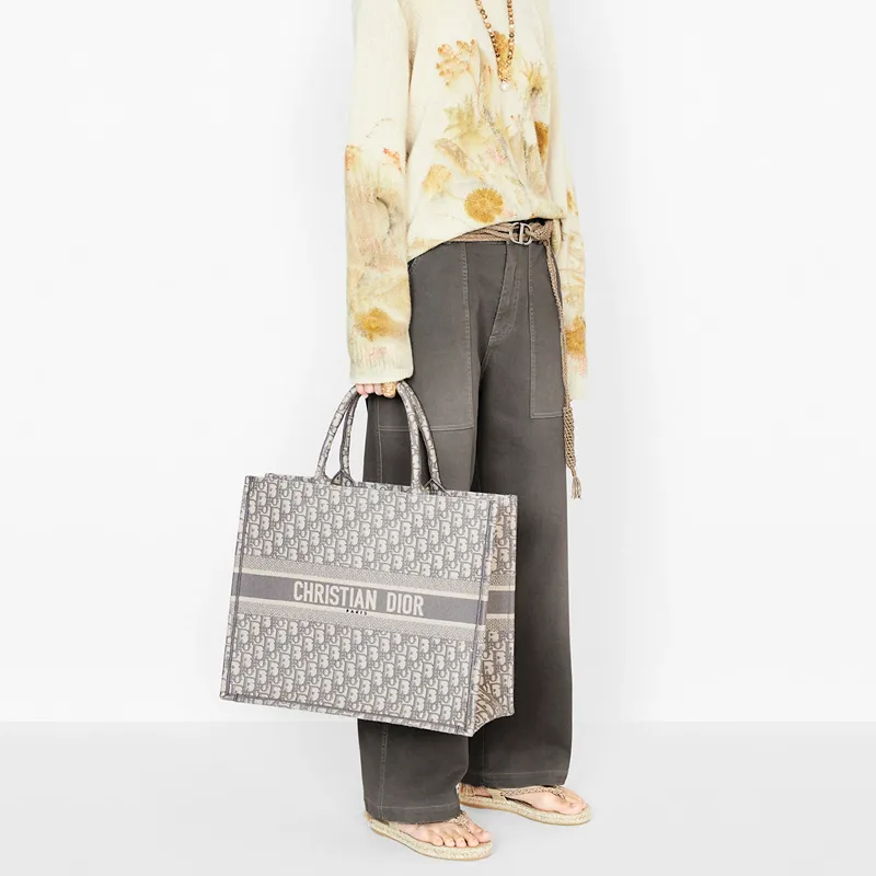 DIOR BookTote Embroidery Tote Bag, Shopping Bag, Shoulder Bag, Handbag Tubas Women's Gray-6