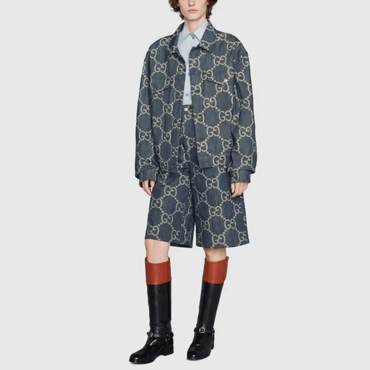 GUCCI Interlocking G Pattern Denim Bermudas-2