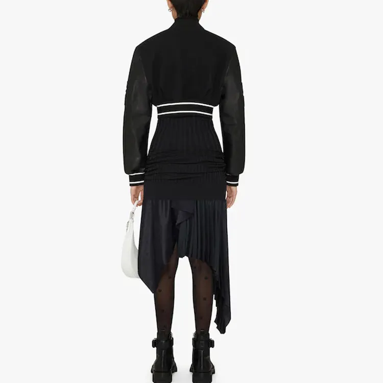 Givenchy Cropped Varsity With Leather Sleeves 'Black/White'-1