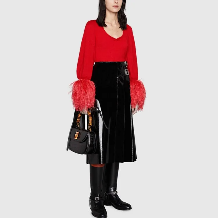 GUCCI Vinyl Effect Skirt Black-3