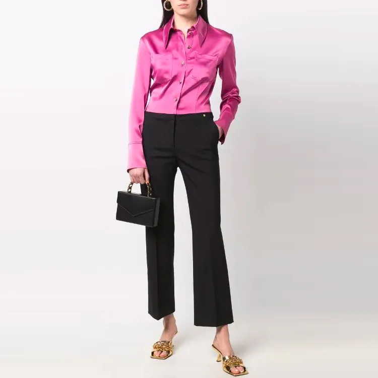 VERSACE High Waist Kick Flare Trousers-1