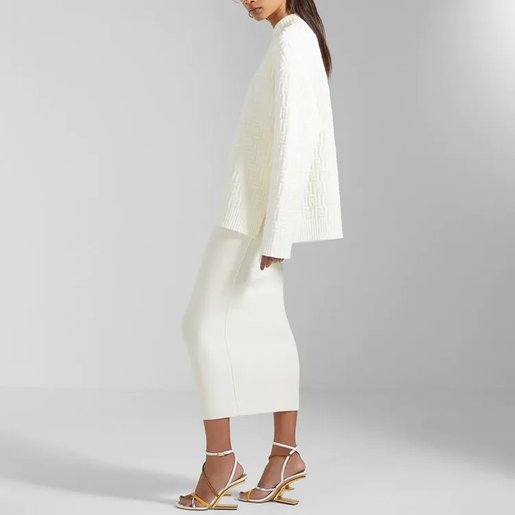 FENDI SS22 Knit Long Skirts Women's White-2