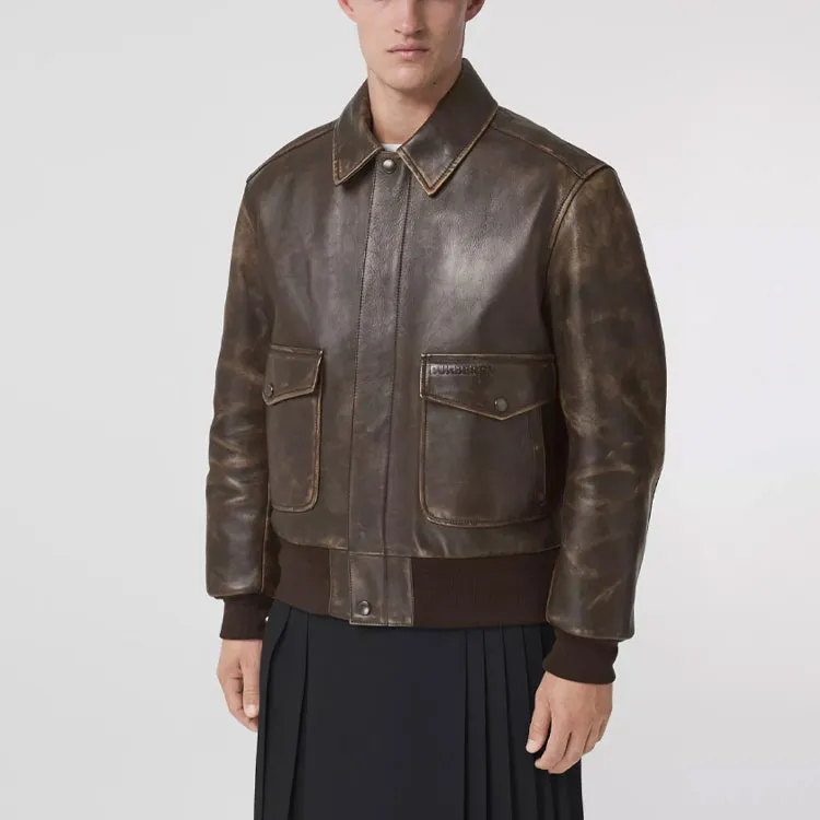 Burberry Leather Jackets Men Brown-2
