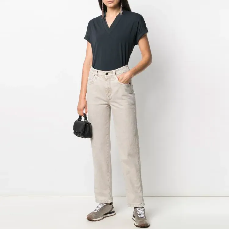 Brunello Cucinelli Embellished V Neck T Shirt-1