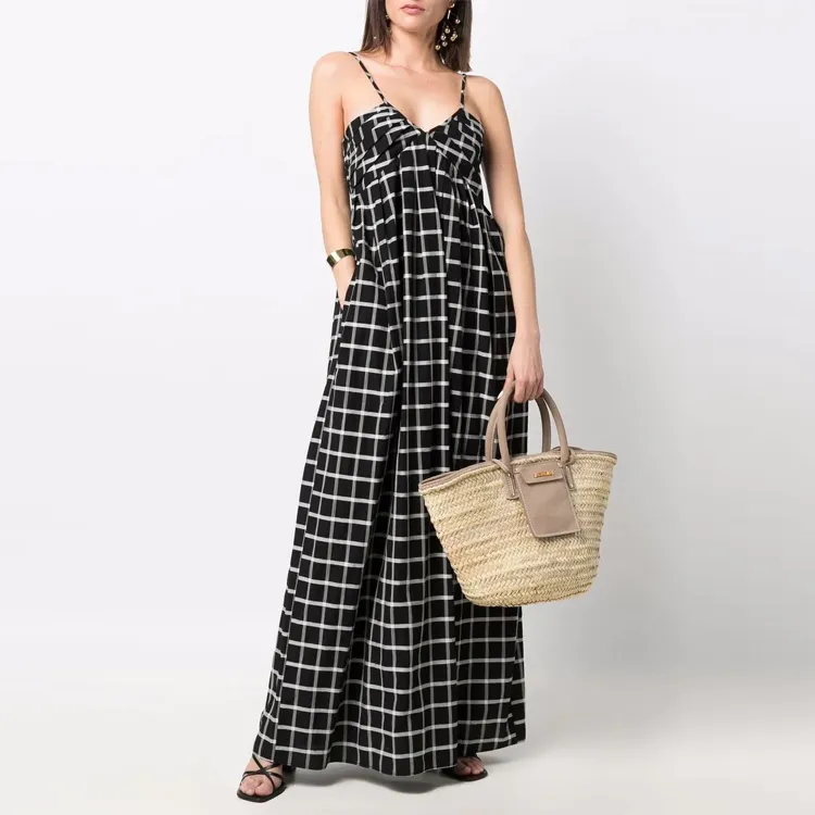 ERIKA CAVALLINI Checked Spaghetti Strap Maxi Dress-2