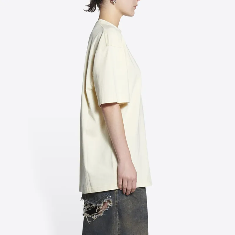 Balenciaga Political Campaign Drop Shoulder Sleeve T Shirt Women's Beige Loose Fit-5