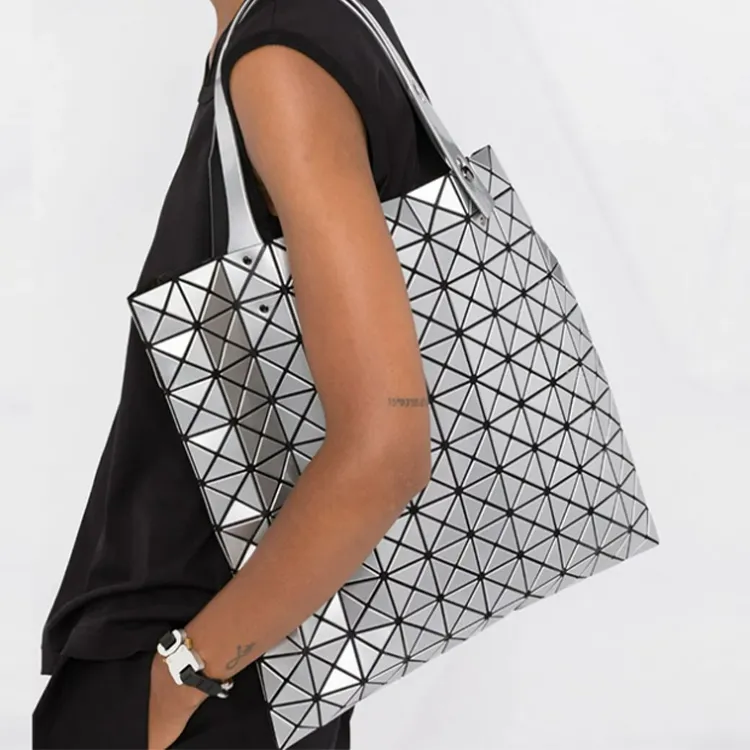 ISSEY MIYAKE Prism Polyester Tote Bag Shoulder Bag Handbag Large Size Unisex Silver-4