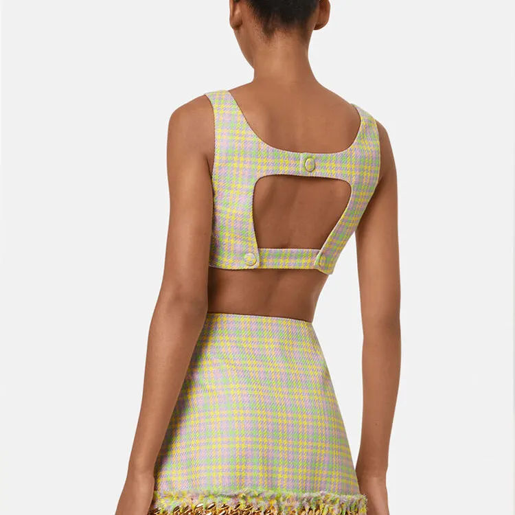 VERSACE Medusa Tweed Bralette Top 'Yellow+Multicolor'-3