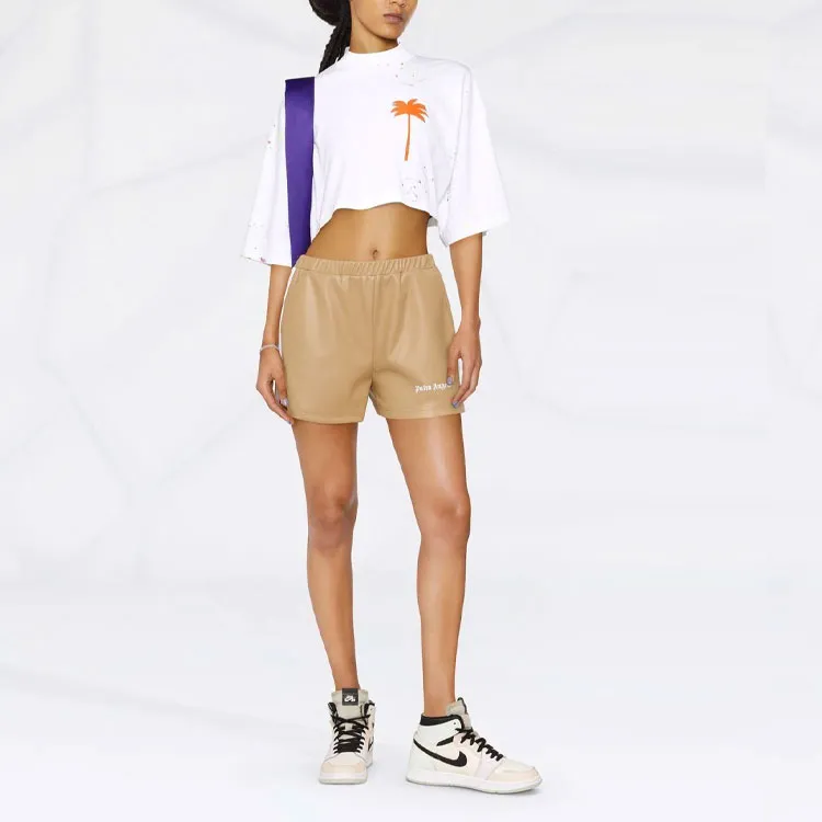 PALM ANGELS Women'ss Faux Leather Track Shorts Beige/White-1