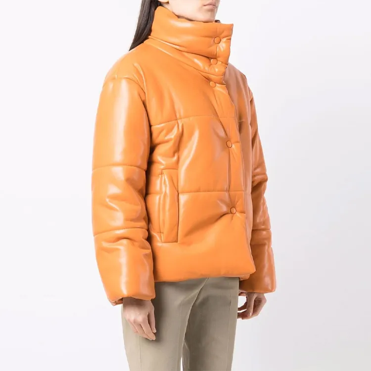 NANUSHKA SS22 Solid Color Lapel Fitted Moderate Regular Edition Puffer Jacket Women's Orange-3