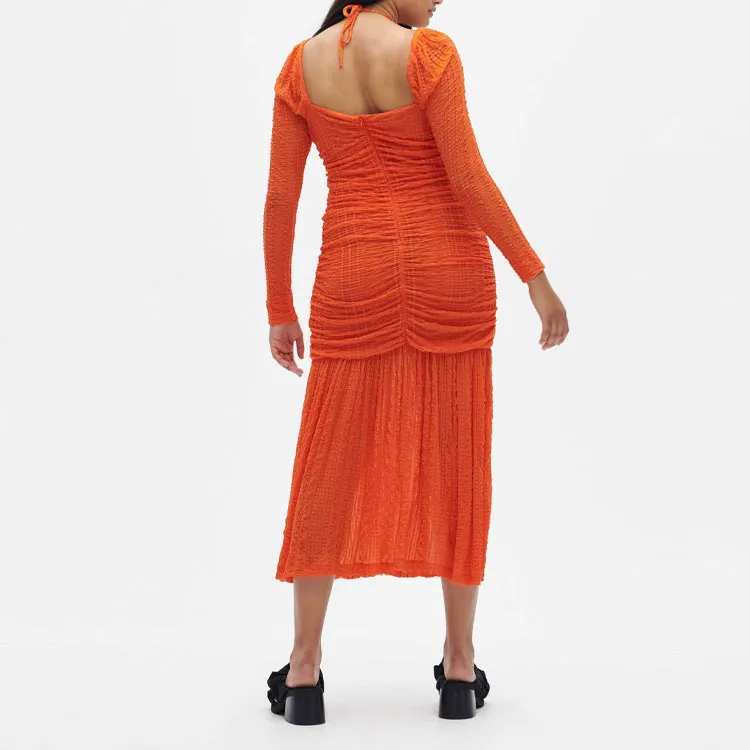 GANNI Long-Sleeved Dresses Women's Orange-3
