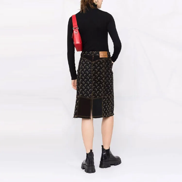 marine serre Crescent Moon-print Denim Skirt-2