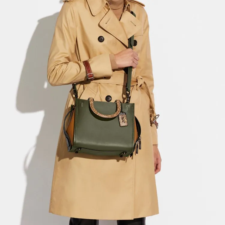 COACH Rogue Snake Skin With Cow Leather Handbag, Crossbody Bag, Shoulder Bag Medium Size Women's Army Green-3