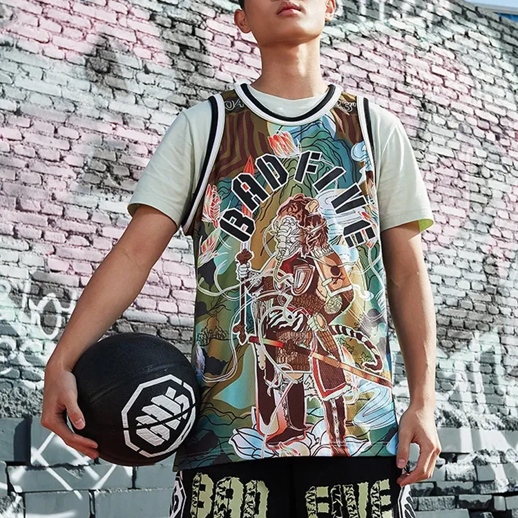 LINING Badfive Tank Tops Men Black Tiger Mountain All Over Print-3