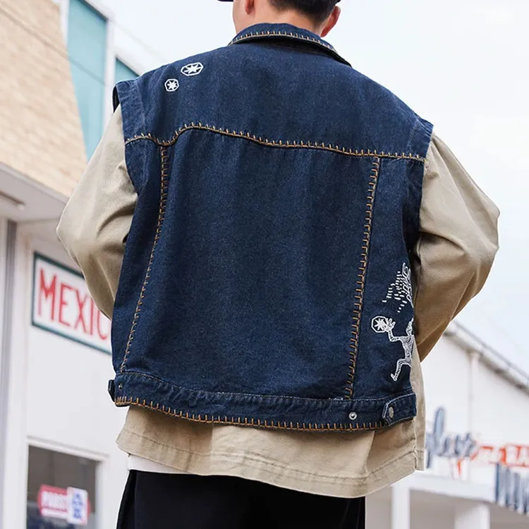 LiNing Denim Jackets Men Loose Earth Denim Blue-3