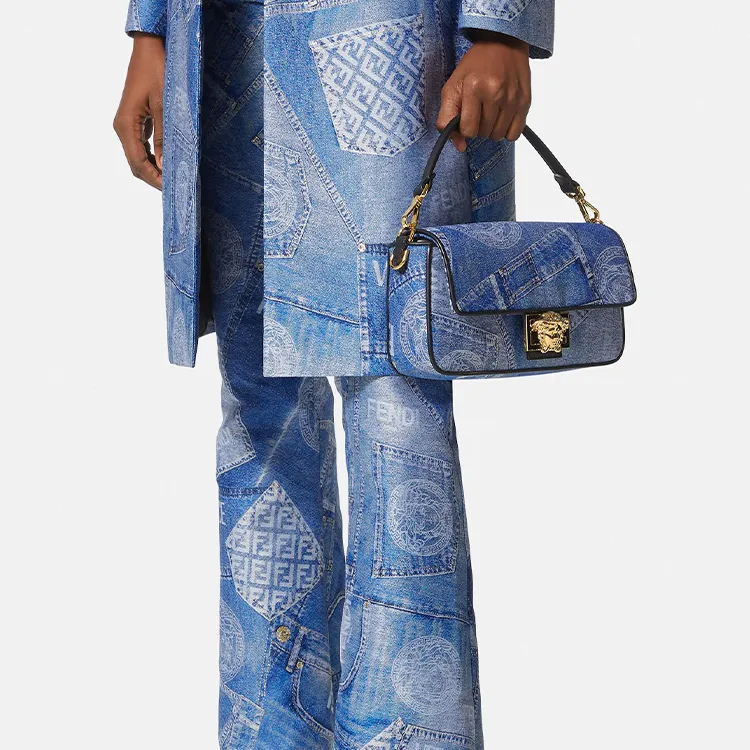 VERSACE FENDI Collaboration Baguette Polyester Shoulder Bag Crossbody Bag Handbag Women's Blue-3