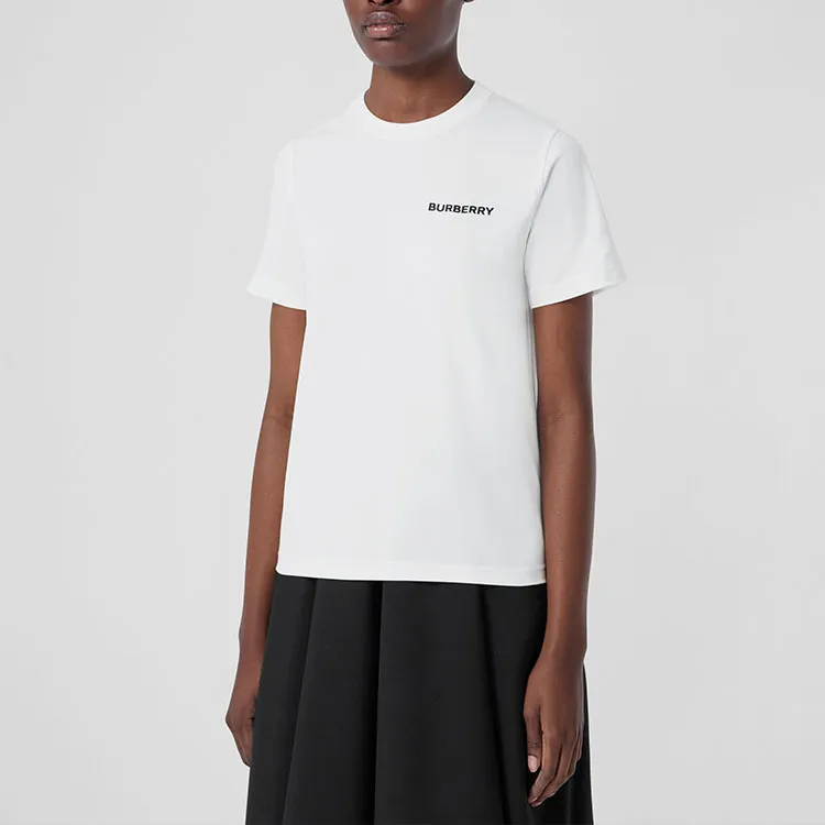 Burberry Women's Embroidered Logo Cotton T Shirt White-3