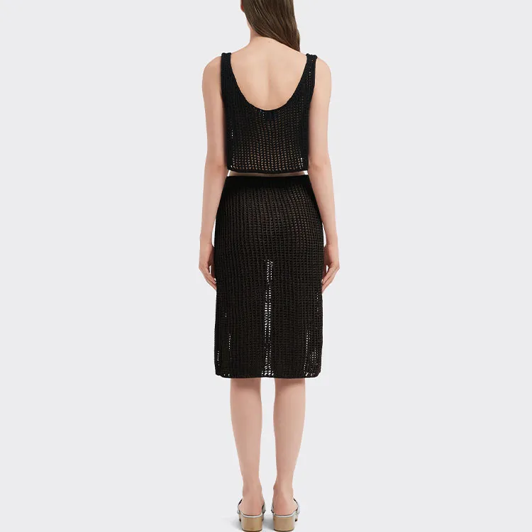 PRADA Openwork Cotton Crop Top Black-2
