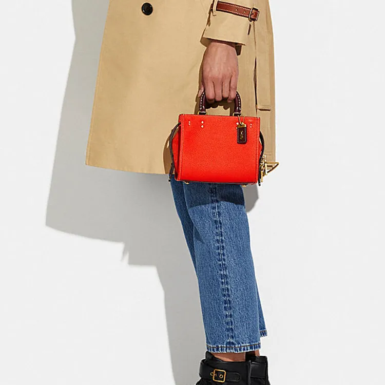 COACH Rogue Cow Leather Handbag, Shoulder Bag, Crossbody Bag Regular Women's Orange Red-4