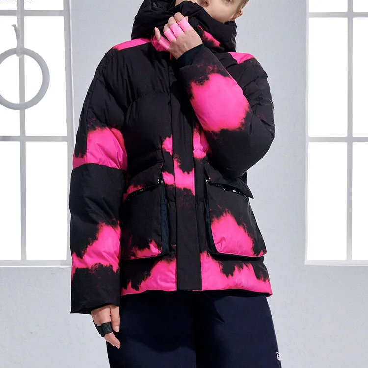 FILA Down Jackets Women's Pitch Black With Rose Red Print-3