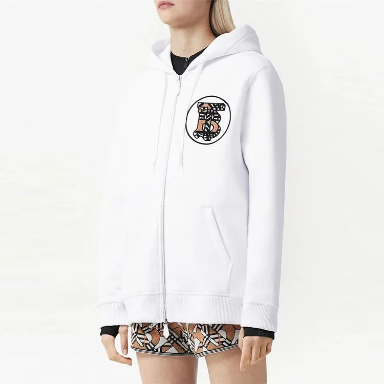 Burberry Tb Monogram Motif Zipped Hoodie Jacket White-2