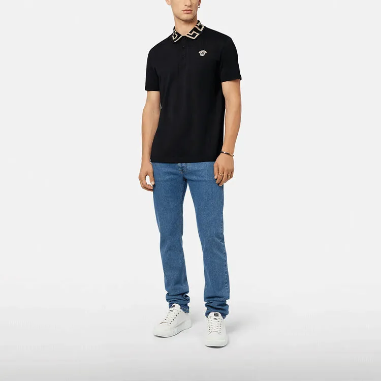 VERSACE Greca collar Cotton Polo Shirt-1