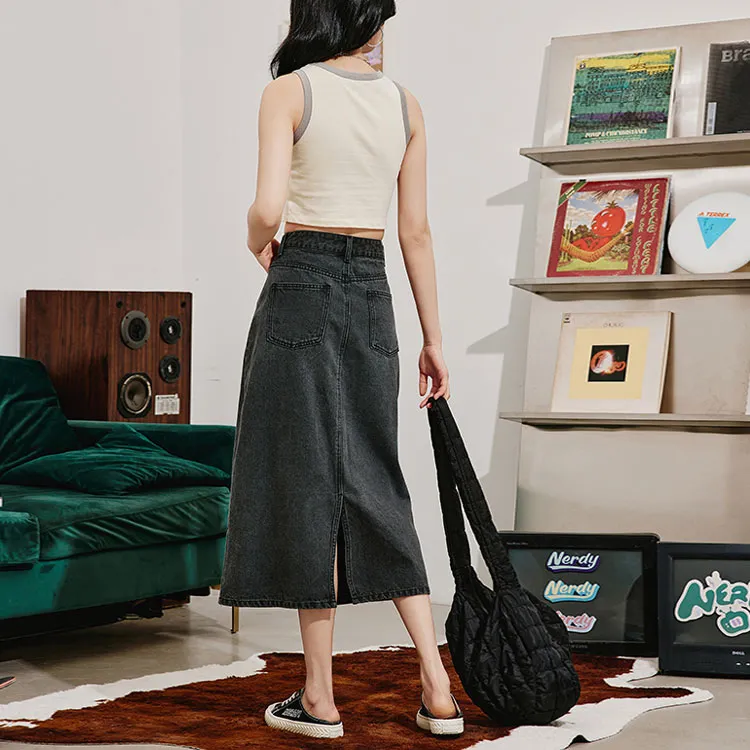 NERDY SS22 Denim Long Skirts Women's Black-2