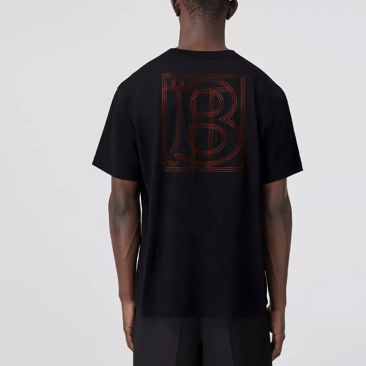 Burberry Topstitched Monogram Motif Cotton Oversized T Shirt-3