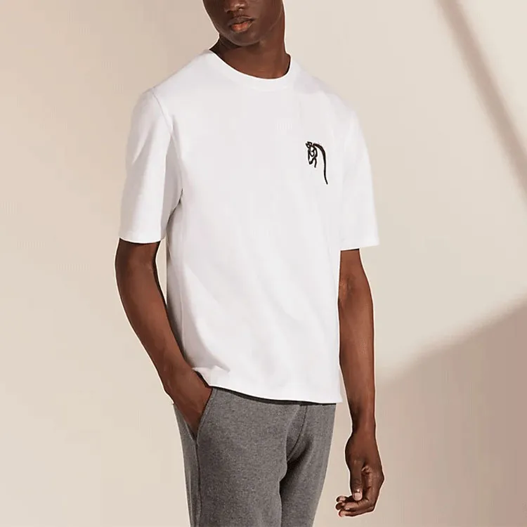 HERMES Logo Printed Crew Neck Straight Fit Short Sleeved T Shirt T Shirt Men's White-10
