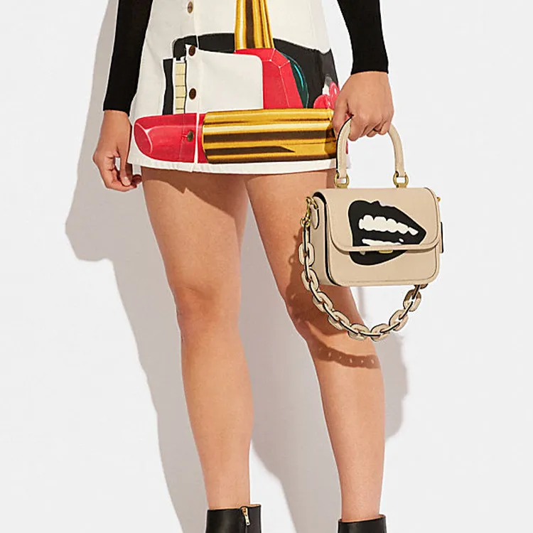 COACH Tom Wesselmann Collaboration Rogue Cow Leather Handbag, Shoulder Bag, Crossbody Bag Trumpets Women's White-3