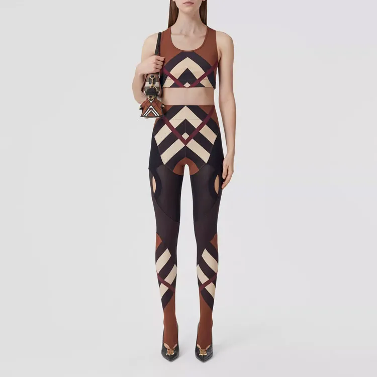 Burberry Chevron Check Print Stretch Cropped Top 'Dark Birch Brown'-2