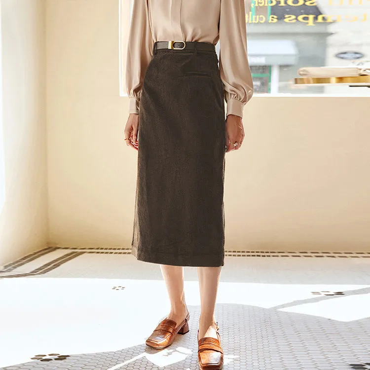 Olrain Casual Long Skirts Women's Dark Coffee-4