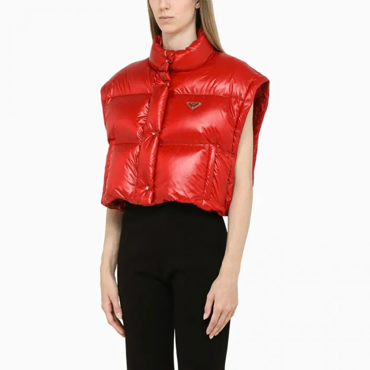 PRADA FW22 Solid Color Stand Collar Loose Fit Down Jacket Women's Red-5