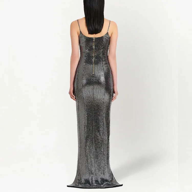 BALMAIN Sequin Spaghetti Strap Dress-2