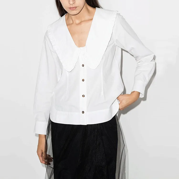 GANNI Cotton Poplin Shirt 'Bright White'-2