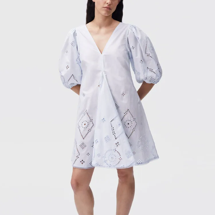 GANNI Short Sleeved Dresses Women's Blue-3