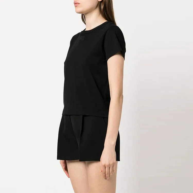 T By Alexander Wang Essential Jersey Shrunk Puff Logo Bound Neck Tee Black-3
